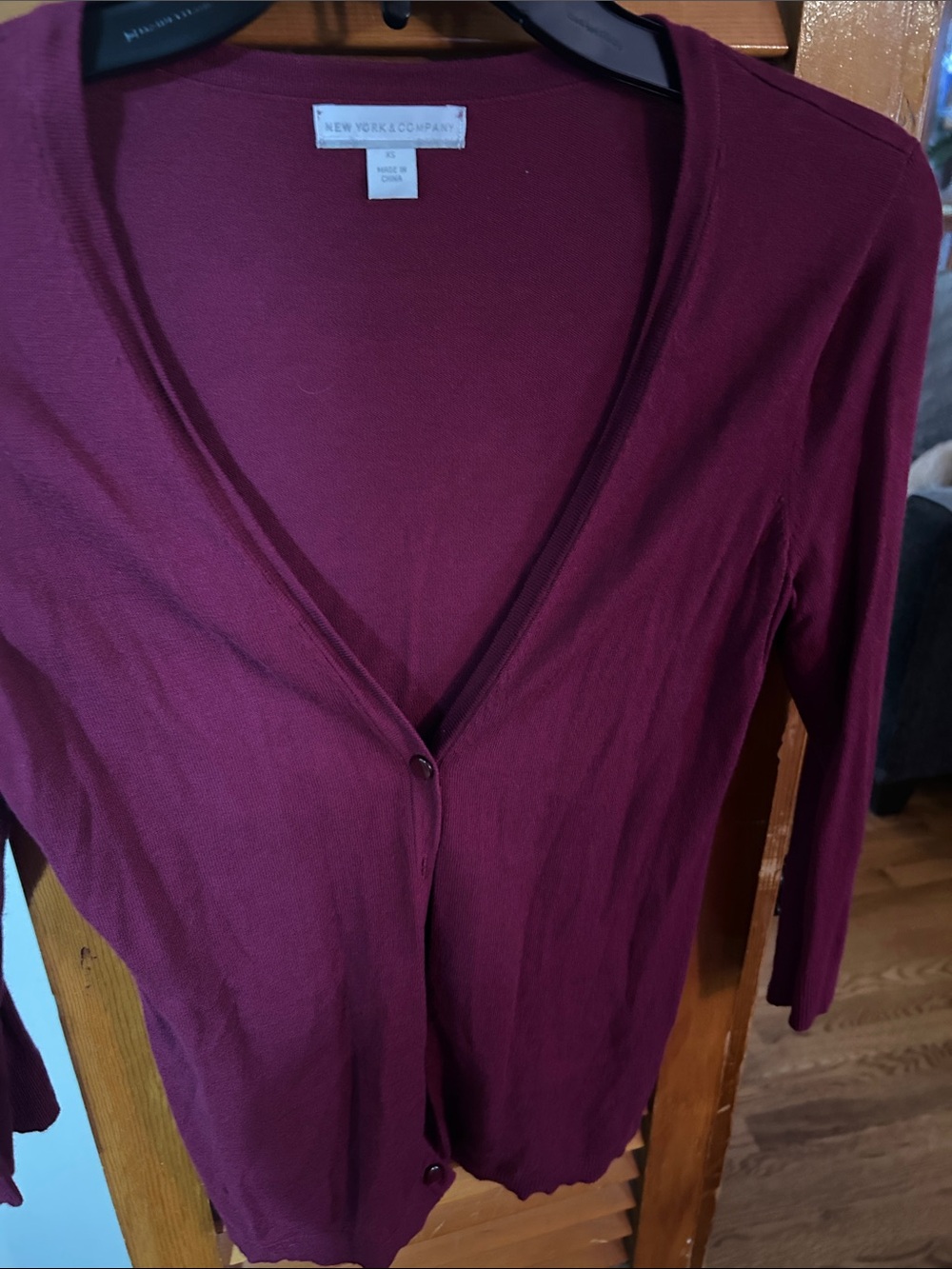New York & Company Deep Plum Button-Front V-Neck Cardigan